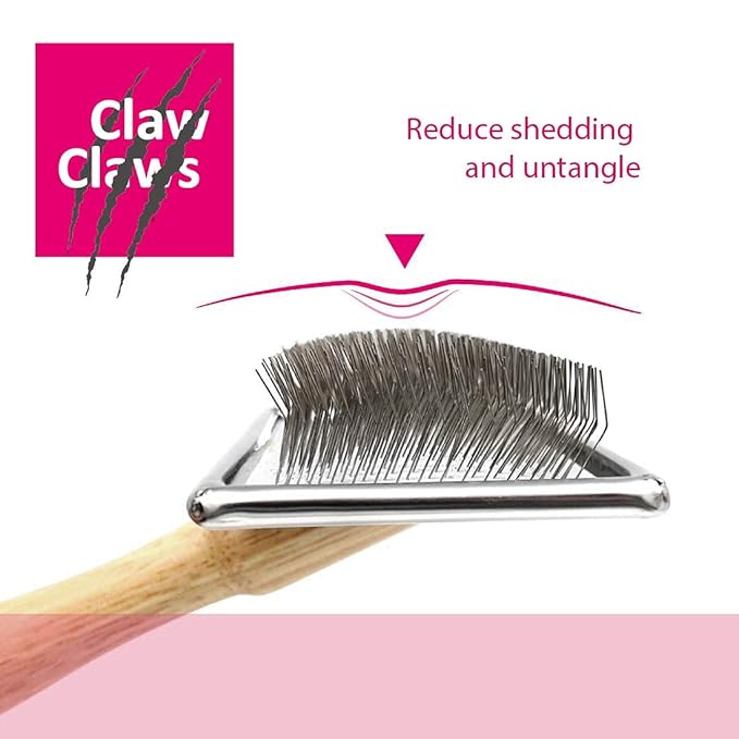 Pet Slicker Brush for Medium Dogs, Wooden Handle with Stainless Steel Soft Pins, Gently Remove Tangled, Loose Undercoat and Mats Hair, Pet Grooming Brush Tool (6.6")