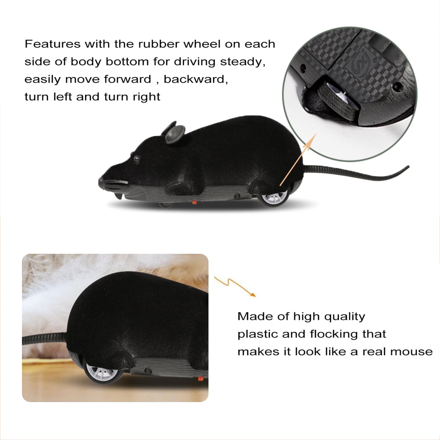 Auto Moving Mouse Cat Toy, Interactive Cat Toys Wireless Electronic Fake Mouse Rat Pet Toy Running Wheel Plush Rat Chasing Prank Toy for Cats Dogs Kids Novelty Gift By Greatstar (Black, No Controller)