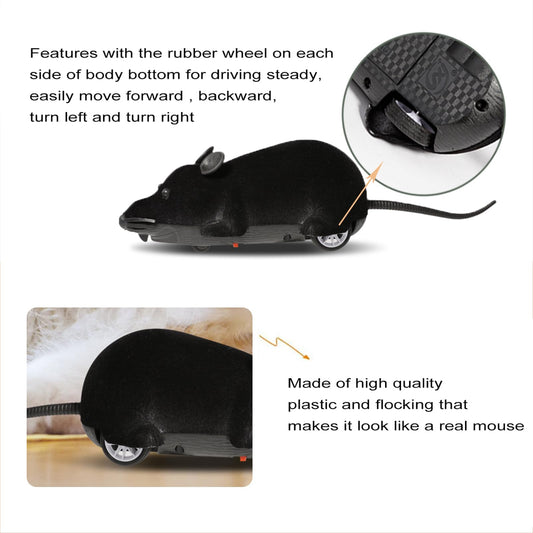 Auto Moving Mouse Cat Toy, Interactive Cat Toys Wireless Electronic Fake Mouse Rat Pet Toy Running Wheel Plush Rat Chasing Prank Toy for Cats Dogs Kids Novelty Gift By Greatstar (Black, No Controller)