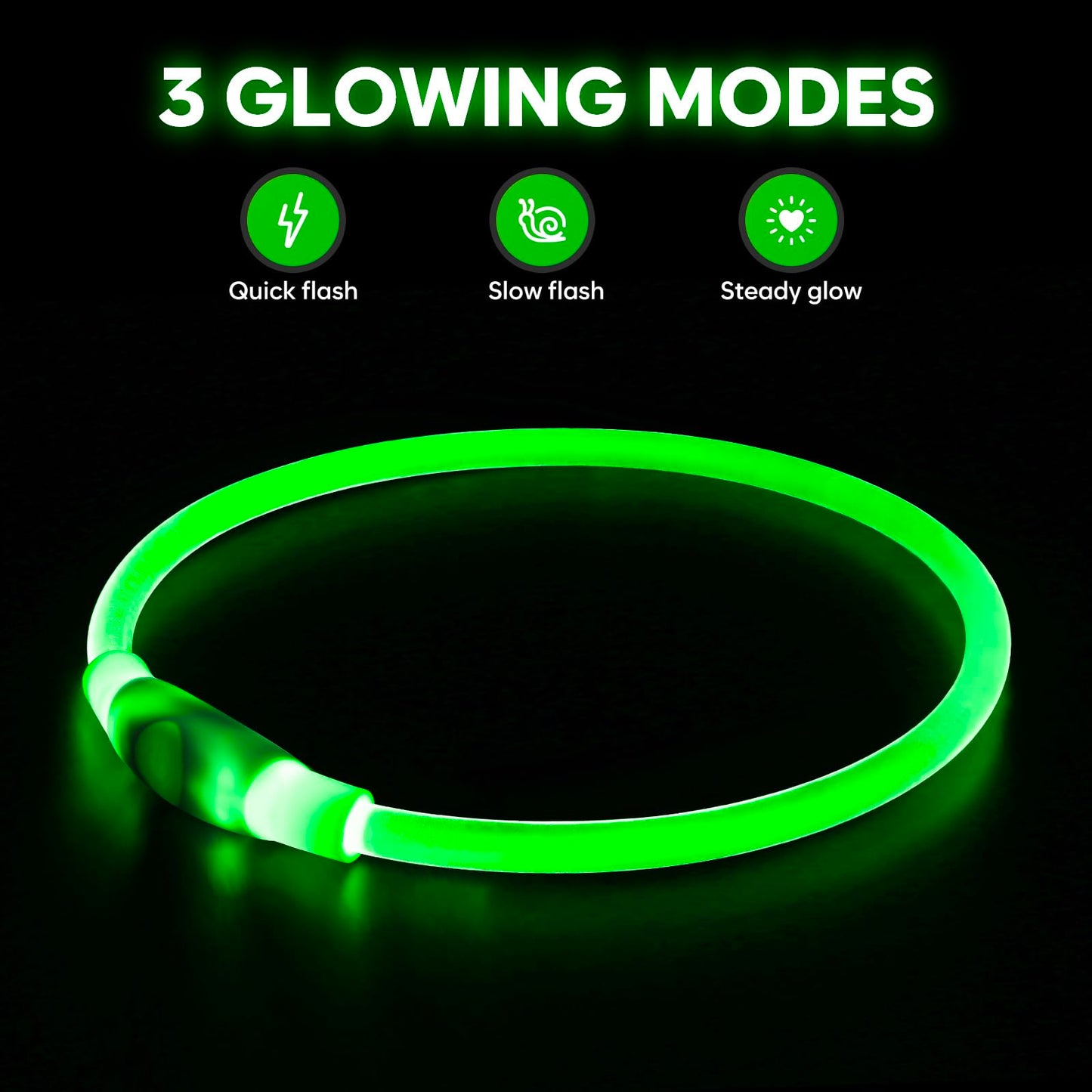 HIGO Light Up Dog Collars, USB Rechargeable LED Dog Collar, TPU Cuttable Dog Glow Collar, High Visibility Puppy Collar Safety Dog Lights for Night Walking(Green)