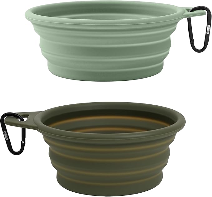 OHMO Collapsible Dog Bowl(2 Pack, Camo&Light Green 12oz/400ml) Premium Silicone Pet Water Bowls for Cats & Dogs, Portable Dog Travel Bowls Foldable for Outdoor Camping Hiking