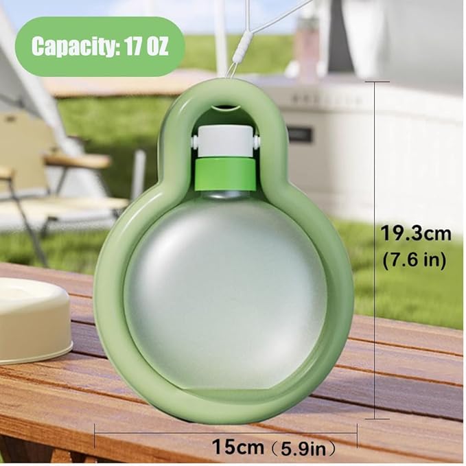 17OZ Portable Foldable Pet Dog Walking Water Bottle, Pet Travel Water Dispenser for Outdoor Walking, Hiking, and Travel Gravity Water Kitten Drinker(Green)