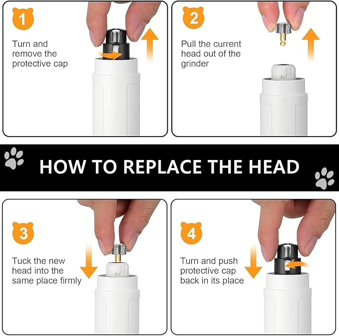 LENONG Fast Cooling Dog Nail Grinder Head with 7-Grooves, Anti-Clogging Diamond Pet Nail Grinder Replacement Heads with Steel Brush for Casfuy and Most Brands (2pcs 80#)