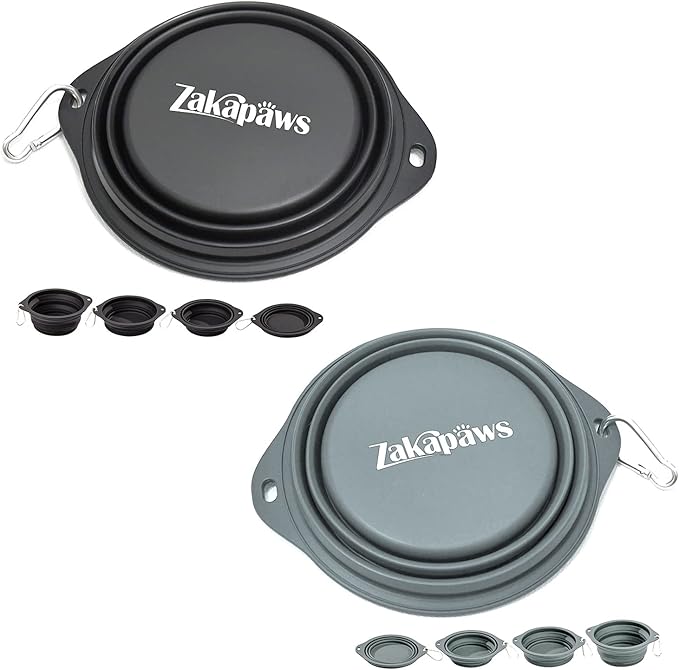 Silicone Dog Travel Bowl, 2 Pack Collapsible Pet Bowl, Foldable No Plastic Rim Pet Feeding Bowls, Water Cup for Pet Hiking,Camping