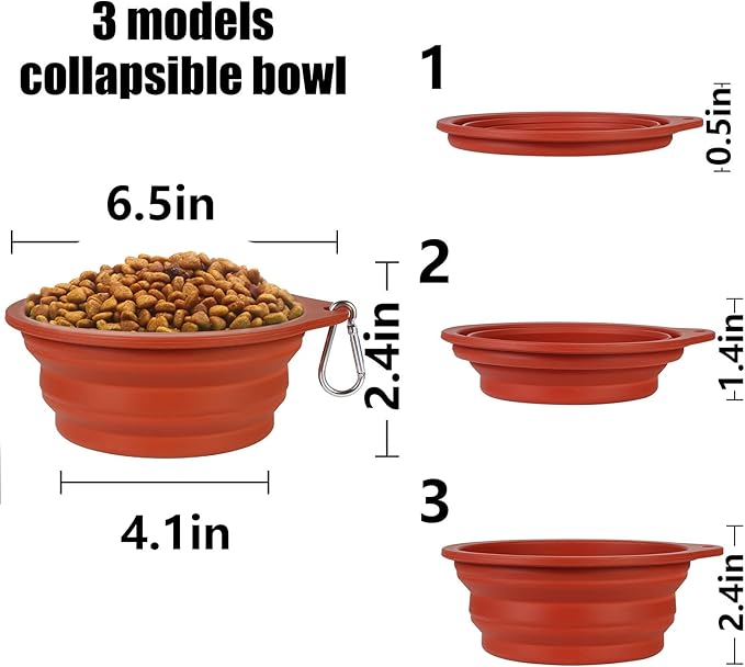 SLSON 2Pack Collapsible Dog Bowl,Integrated Molding Travel Bowl No Plastic Rim Pet Feeding Bowls for Walking Traveling Outdoors,600ML (Brown+Grey)