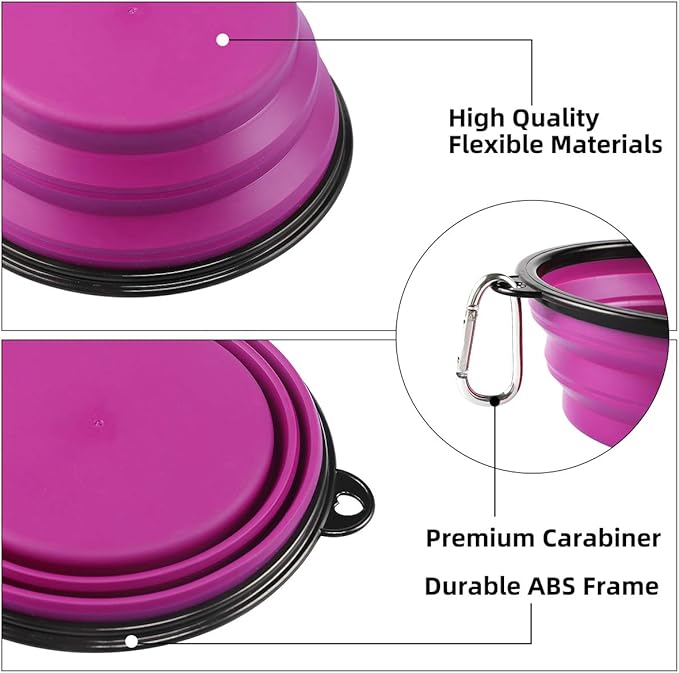 Kytely Large Collapsible Dog Bowls 2 Pack, 34oz Foldable Dog Travel Bowl, Portable Pet Water Food Bowl with Clasp, Pet Cat Feeding Cup Dish for Traveling, Walking, Hiking (Green+Purple)