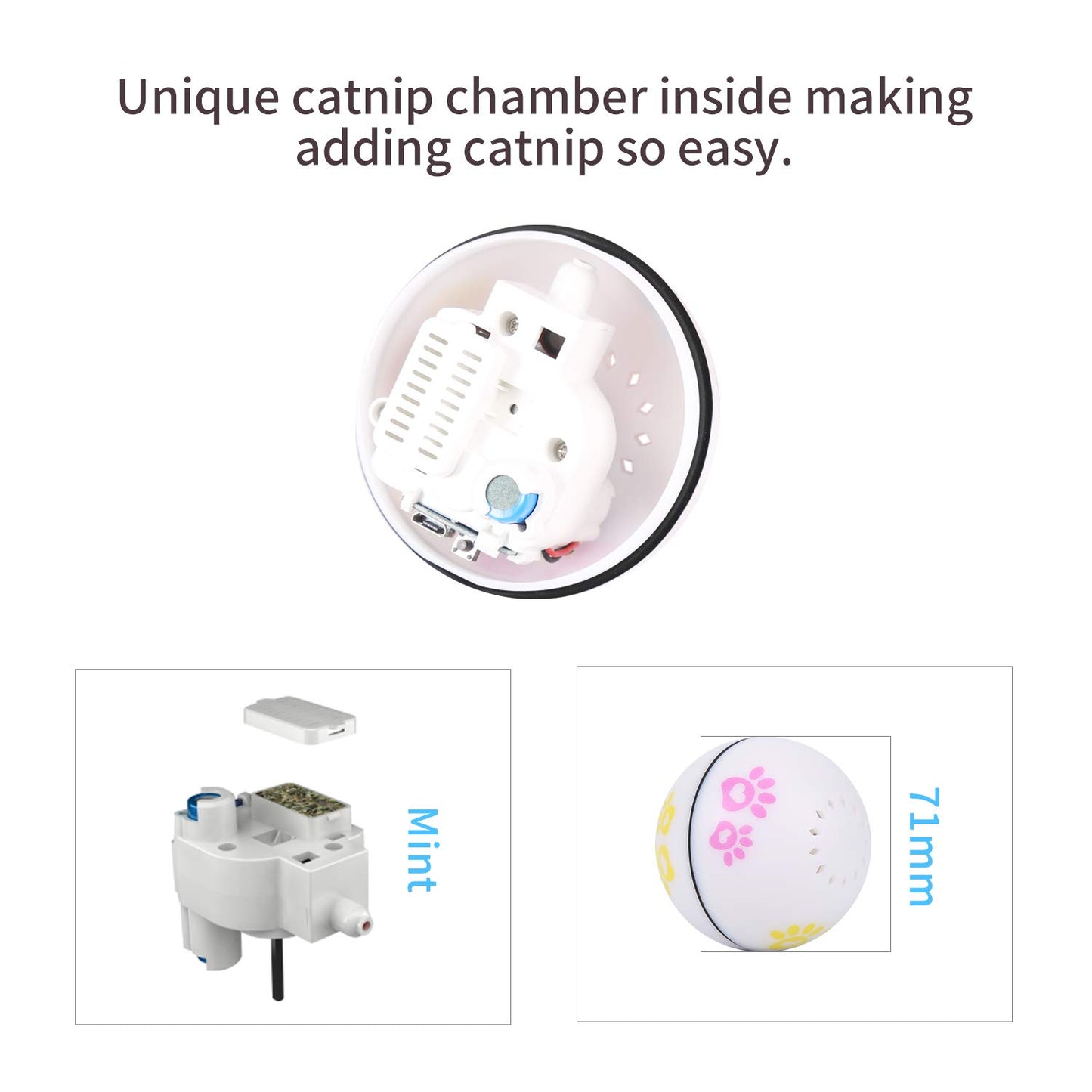 Interactive Cat Toys, Smart Rolling Dog Toys, Self Rotating Exercise Ball for Puppy Kitty, USB Recharge with LED Light, Cat Dog Catnip for Pet Supplies, Pack of 1