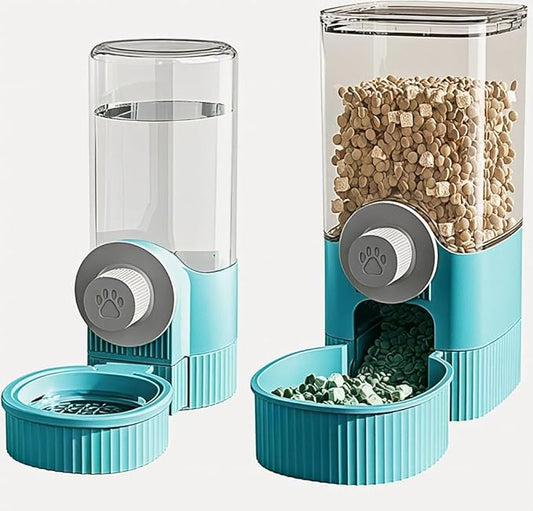 GPY Automatic Hanging Gravity Pet Feeder and Water Dispenser Set ,Automatic Dog Feeder and Dog Water Dispenser for Dogs Cats Pets Animals Large Capacity (Blue Water Feeder&Food Feeder) (Blue)