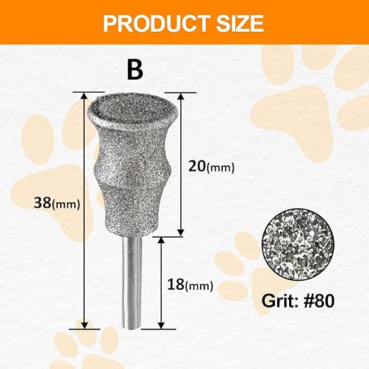 Diamond Rotary Pet Nail Grinder Replacement Heads Dog Nail Grinder Bit-BGTEC 5PCS 1/8" Diamond Replaceable Tip for Pet Claw Grooming(B)