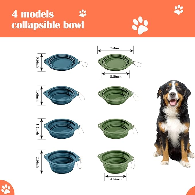 Silicone Dog Travel Bowl, 2 Pack Collapsible Pet Bowl, Foldable No Plastic Rim Pet Feeding Bowls, No Spill Water Cup for Pet