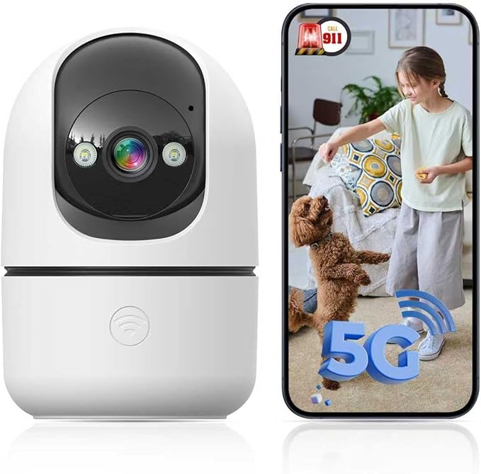 Indoor Camera 5G&2.4G WiFi Cameras for Home Security Instant 911 Alert, 360° Pan/Tilt Baby Monitor/Dog/Pet Camera AI Motion Detection Night Vision, Speaker, US Cloud Storage (1Pack)