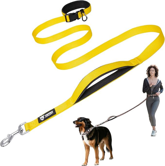 TSPRO Hands Free Dog Leash Adjustable Walking Running Dog Leash with Control Safety Padded Handle and Heavy Duty Clasp for Medium Large Dogs (Yellow)
