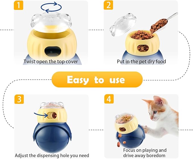 Slow Feeder Cat Bowl, Dog Slow Feeder, Cat Treat Dispenser Toy with Adjustable Dispensing Hole, Puzzle Toy to Prevent Boredom & Bloating for Cats and Small Dogs