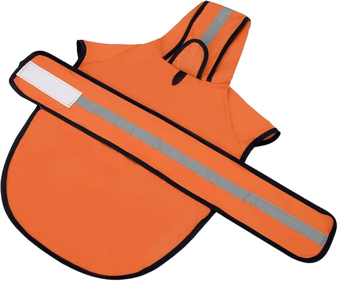 HDE Dog Raincoat Jacket Reflective Adjustable Hooded Pet Poncho Rain Coat with Leash Hole for Small to X-Large Dogs Safety Orange - M