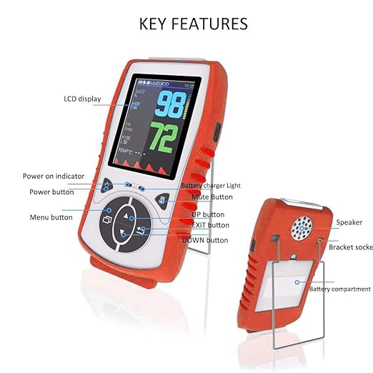 Vet Pulse Oximeter Handheld Oximeter with 2.8" LCD, Pet Vital Signs Monitor for SpO2 / Heart Rate/TEMP, Rechargeable Battery - Veterinary Use for Dogs, Cats, Horses (Orange Case)