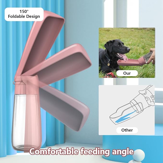 Portable Dog Water Bottle for Walking Pet Travel 19 OZ Leak proof Water Bottle Bowl with Drinking Feeder Cat Puppy Water Dispenser for Hiking Camping Pink