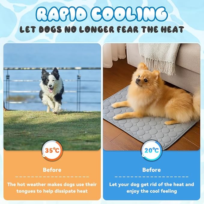 Dog Cooling Mat, 39" x 29" Mat for Large Dogs, Internal Waterproof& Endothermic Color Changing Arc-Chill Cool Fiber(QMAX>0.5) for Pet in Summer, Washable, Non-Toxic(Elegant Grey 1PCS)