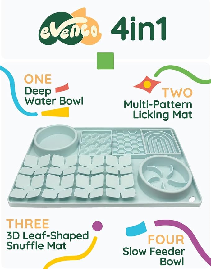 Slow Feeder Bowl, Silicone Lick Mat with Suction Cups for Dog Cat, Snuffle Mat for Pet Smell Training, Puzzle Toys for Bored Puppy,Interactive Sniff Mat for Slow Eating & Keep Busy, Mint Green