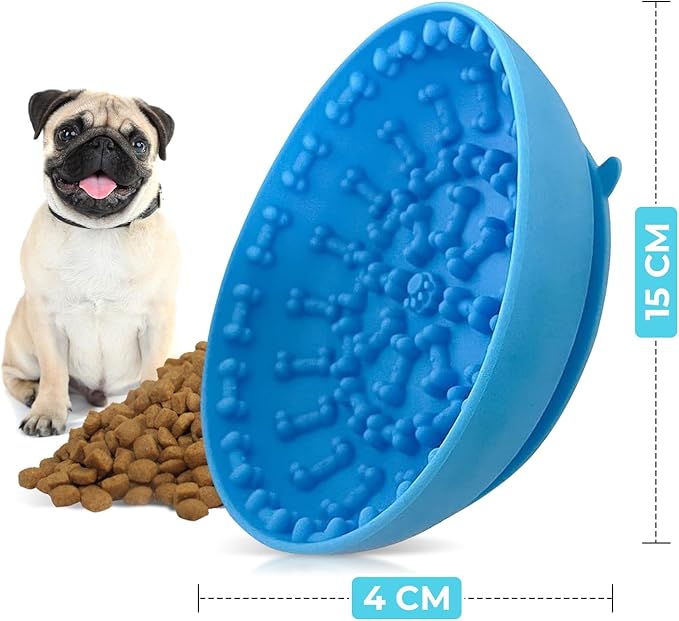 Lick Mat Bowl for Dog–Easy-to-Clean, Non-Slip Design BPA-Free Silicone Lick Mat–Great for Yogurt, or Peanut Butter–Fun Enrichment Slow Feeder & Interactive Dog Toy for Anxiety and Boredom Relief–Blue