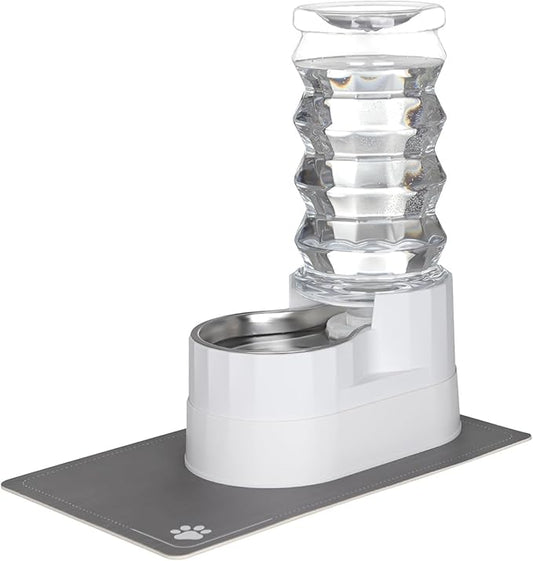 Sfozstra Large Dog Water Dispenser: 8L Automatic Stainless Steel White Water Feeder with Waterproof Pad - Raised Edge Water Dispenser for Dogs & Cats Easy Clean