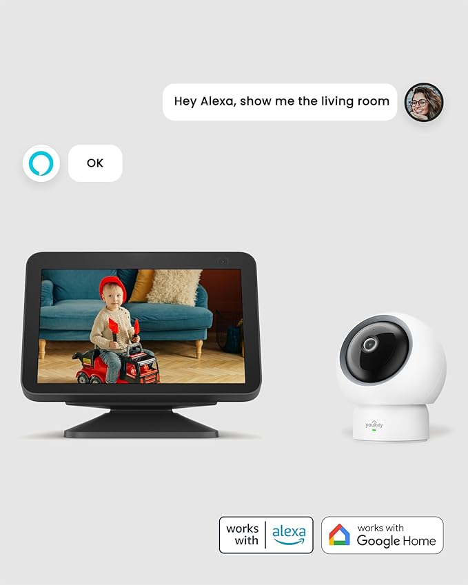 youkey Indoor Camera, No Monthly Fees, Pan & Tilt, 2.5K Security Camera with 2.4/ 5GHz WiFi 6, Bluetooth Pairing, Human/Pet/Baby Crying Detection, Two-Way Talk, Night Vision, P310