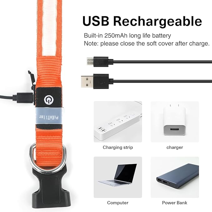 PcEoTllar Light up Dog Collar for Night Walking - LED Dog Collar Light Rechargeable Color Changing, Glow in The Dark Dog Collars Waterproof Glowing Dog Collars for Large Small Medium Dogs