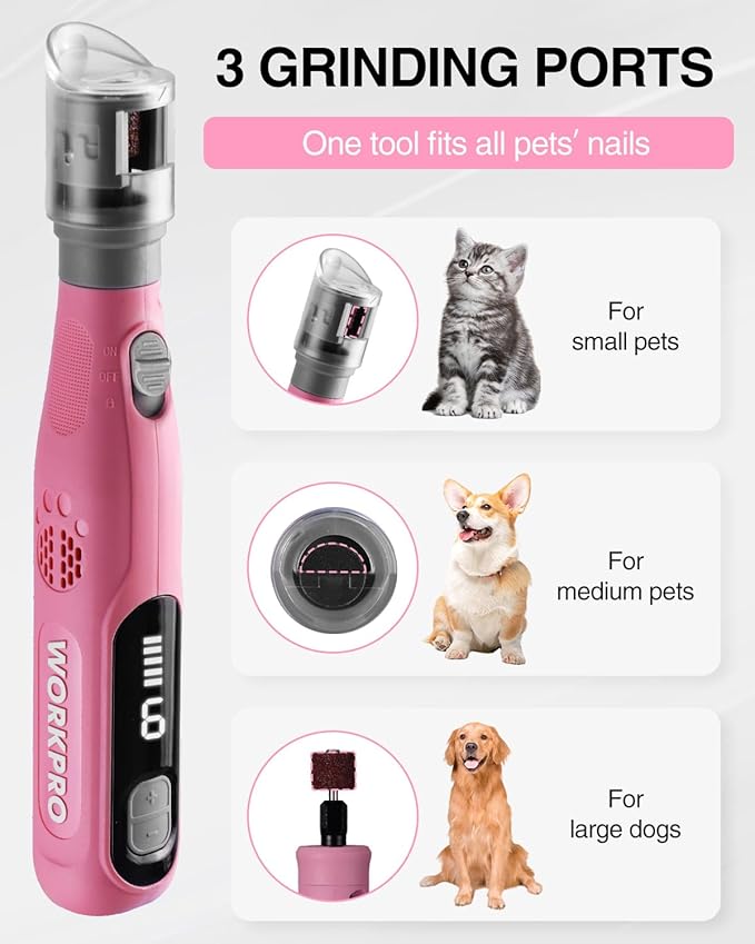 WORKPRO 6-Speed Dog Nail Grinder, Pet Nail Grinder for Small, Medium, and Large Dogs and Cats, 70 Accessories Rotary Tool with Type-C Charging Cable and Storage Bag for Sanding, Carving, and Polishing