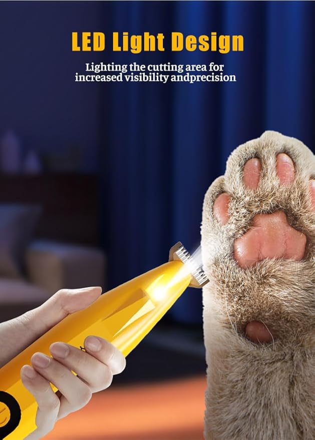 Dog Paw Trimmer, Low Noise Paw Hair Trimmer for Dogs with LED Light Wireless Pet Shaver, Suitable for Claws, Ears, Face, HIPS and Eyes(Orange)