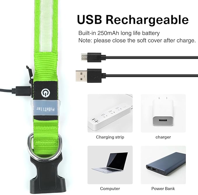 PcEoTllar Light up Dog Collar for Night Walking - LED Dog Collar Light Rechargeable Color Changing, Glow in The Dark Dog Collars Waterproof Glowing Dog Collars for Large Small Medium Dogs