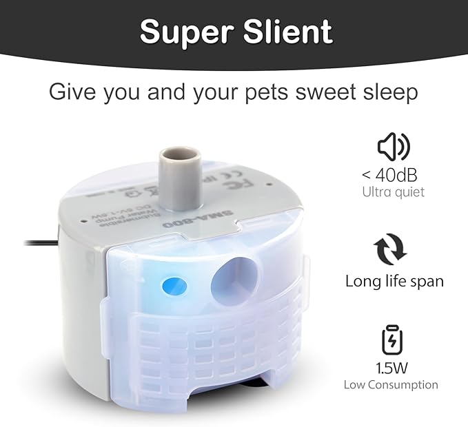 Cat Water Fountain Pump, Pet Water Fountain Replacement Pump SMA-800 Submersible Motor for Stainless Steel Indoor Cat Fountain Pump Replacement(Bottom Pumping)