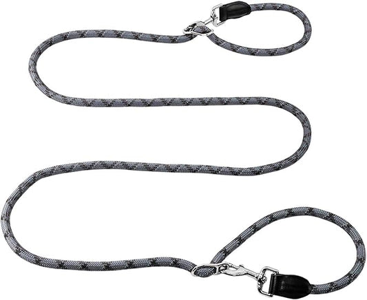 Hands Free Dog Leash(8.5ft), 8 in 1 Multifunction Nylon Double Leash for Dogs,1.2cm Adjustable Waist with Reflective Stitching for Training -Grey