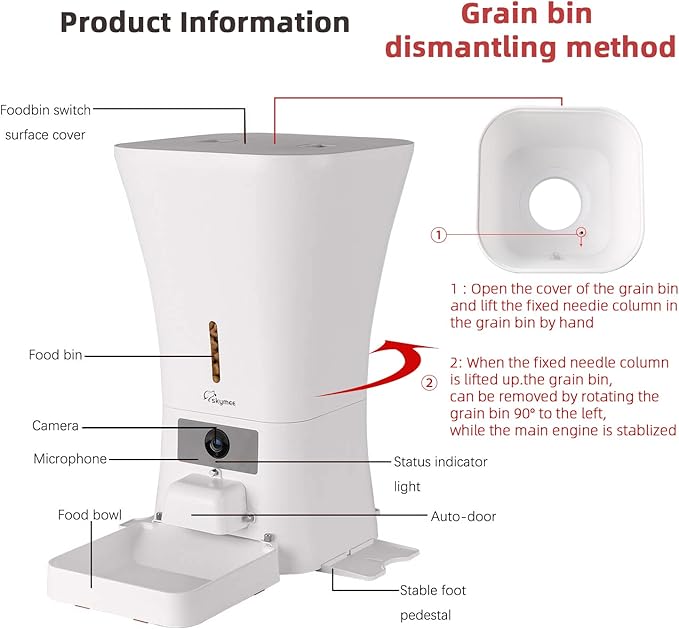 SKYMEE 12L Smart Automatic Dog Feeder Large Breed with Camera, 5G WiFi Automatic Cat Feeders Food Dispenser 1080P Full HD Pet Camera Treat Dispenser with Night Vision and 2-Way Audio
