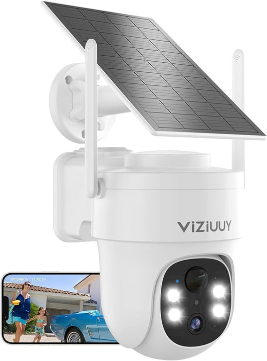 Solar Security Cameras Wireless Outdoor, 3MP Pan Tilt 360°WiFi Camera with Color Night Vision/PIR Sensor/2-Way Audio/Alexa/Google Assistant