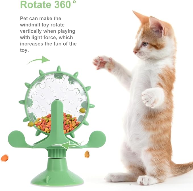 Interactive Pet Treats Dispenser Toy: 360 Degree Rotating Windmilt Feeding Windmill Dispenser Interactive Slow Food Toy for Cats and Dogs Enhances Iq Relieves Promotes Healthy Eating
