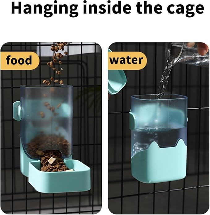 PODOO 34oz Rabbit Food Dispenser, Bunny Feeder Bowl, Large Hanging Automatic Pet Food Dispenser, Hanging Outside or Inside The Cage for Ferret Guinea Pig Rat Cat Puppy (Food)