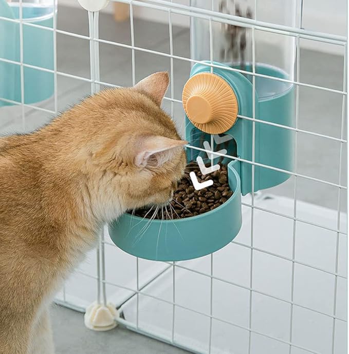 Pet Hanging Automatic Feeders Drinking Bowls 40oz, Auto Gravity Pet Feeding Water Set, Cage Pet Feeding Bowls Dispenser for Cats Dogs Puppy, Rabbit Hamsters Chinchilla Hedgehog (White-Food)