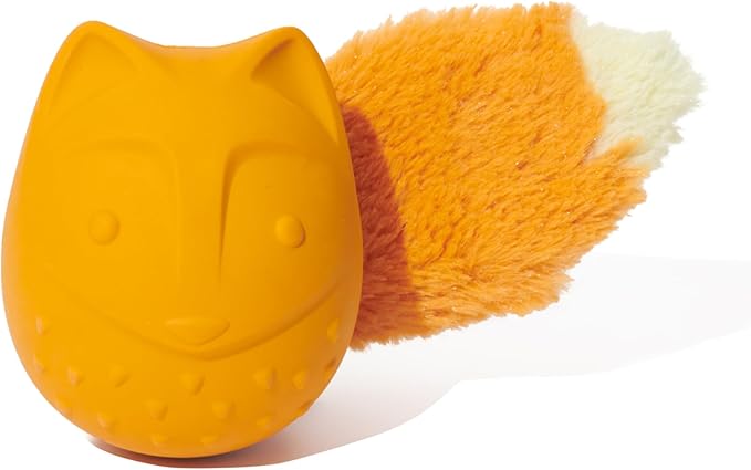 Barkbox Franz The Fox Dog Toy | Natural Rubber, Bacon Scented, Thrashy Tail & Wacky Bounce | Dog Toy for Aggressive Chewers