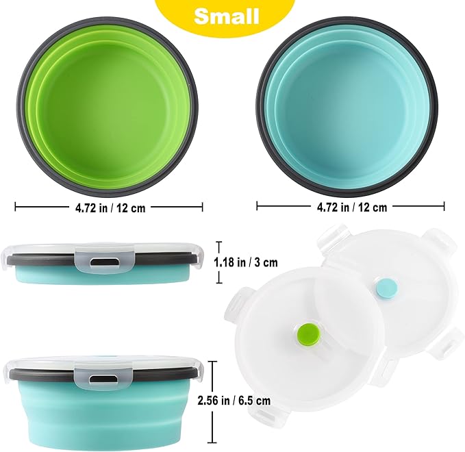 Collapsible Dog Bowls with Lids, 2 Pack Travel Dog Bowls for Small Size Dogs, Silicone Portable Dog Food Bowls Water Cup Cat Bowls Dish for Camping Traveling Walking, 12 oz 350ml