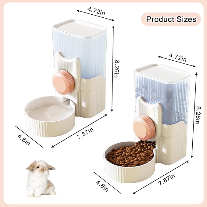 Hanging Automatic Pet Feeder Water Dispenser Set, 35oz Rabbit Food Bowl Water Bottle Cage-Mounted Gravity Hanging Feeder for Small Pets Rabbits Ferrets Cats Dogs Guinea Pigs (Pink)