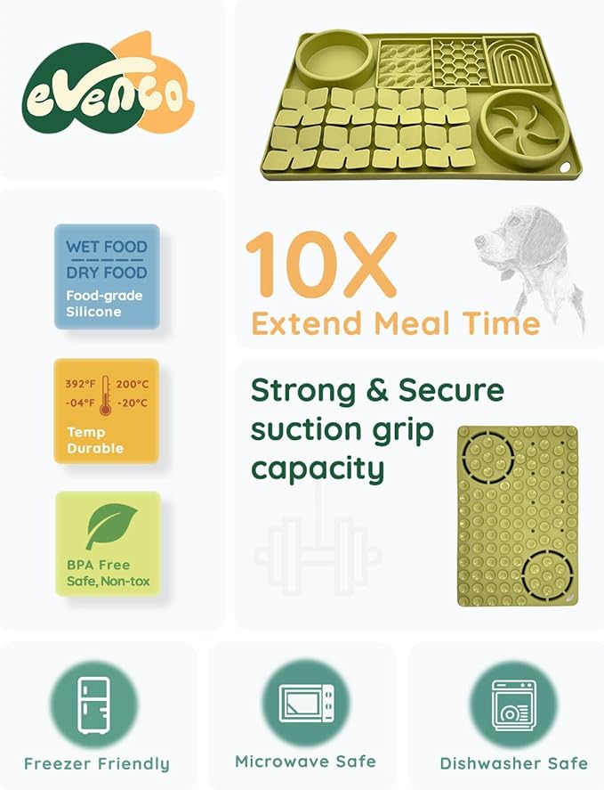 Slow Feeder Bowl, Silicone Lick Mat with Suction Cups for Dog Cat, Snuffle Mat for Pet Smell Training, Puzzle Toys for Bored Puppy, Interactive Sniff Mat for Slow Eating and Keep Busy, Green