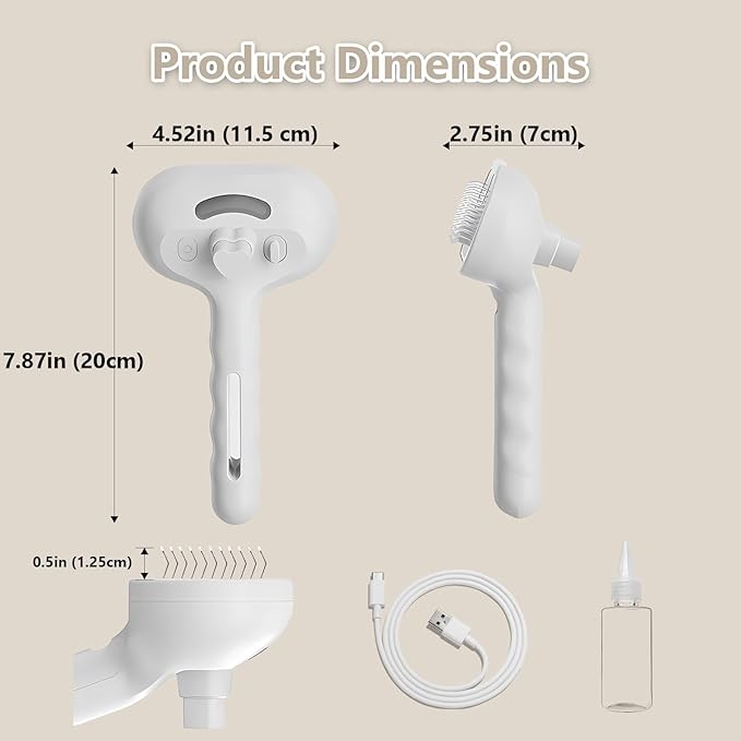 3-in-1 Pet Steam Brush with Self-Cleaning & Cool Mist – Portable Grooming Tool for Cats & Dogs, Long-Lasting Shedding Control & Detangling, Refillable Water Tank & Fast Charging