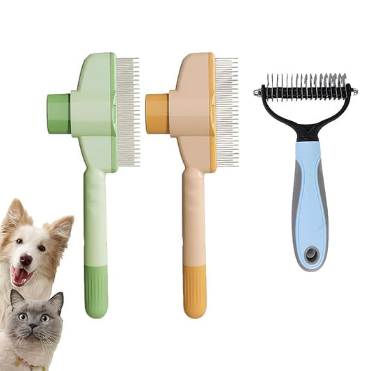 Brush For Cats 2pcs Pet Cats Dogs Brush Comb Flea Comb, With Long & Short Stainless Steel Metal Teeth Cat Combs for Indoor,for Shedding And Tangles, Self-Cleaning Pet Comb Comfort And Safety (4)