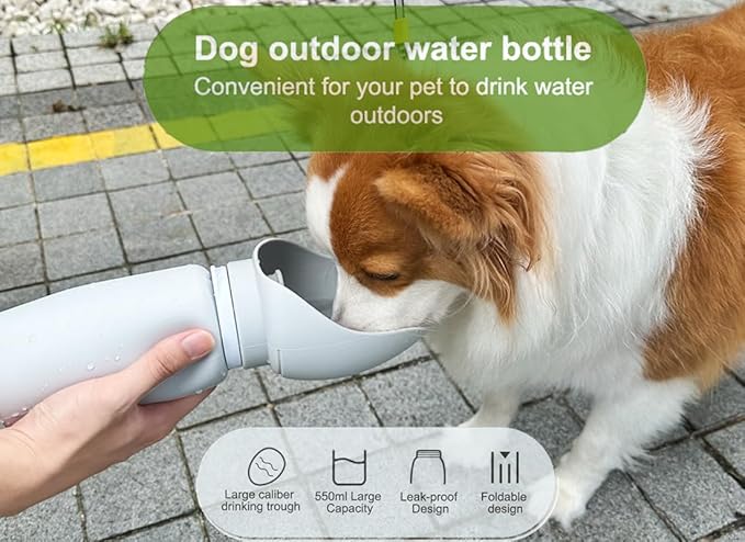Large Dog Water Bottle,Travel Size Leak Proof Portable Soft Silicone Foldable Storage Puppy Water Dispenser for Pets Outdoor Walking, Hiking, Travel(19 oz Grey)