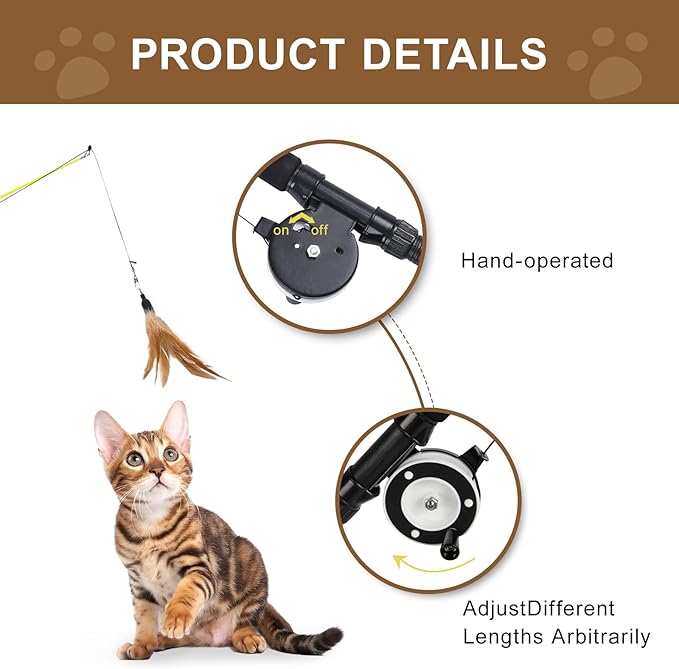 2-Pack Cat Wand Toys with Feather & Silvervine Stick – Adjustable 16"-28" Interactive Cat Teaser Toy for Indoor, Elastic String with Bell – Durable, Bouncy & Irresistible Catnip Alternative