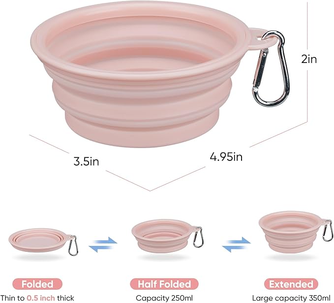 Collapsible Dog Bowls,2-Pack Food-Grade Silicone, Portable Travel Pet Bowl, 12 OZ Essential Pack for Travel & Walking(Pink+Blue)
