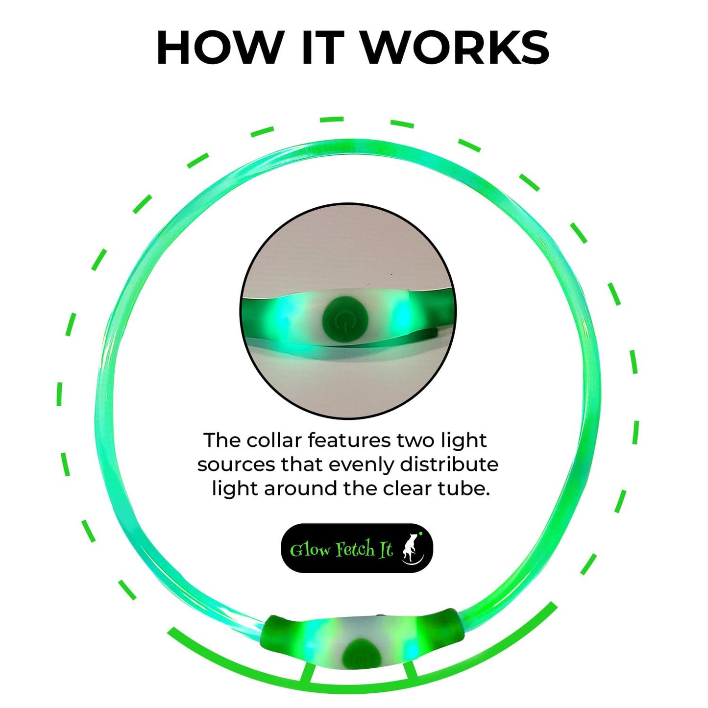 LED Dog Collar, Waterproof Light Up Dog Collar Rechargeable, Dog Safety Necklace for Night Walking, Adjustable Cut-to-Fit Silicone Collar Small Medium Large Dog 27.5” Cuttable (Green)