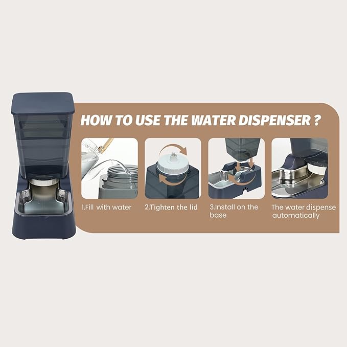 Automatic 5.4L/1.4Gal Pet Waterer, Pet Automatic Dog Water Dispenser Gravity Stainless Steel Water Feeder, Large Capacity Feeding Bowls for Cats and Medium & Large-Sized Dogs