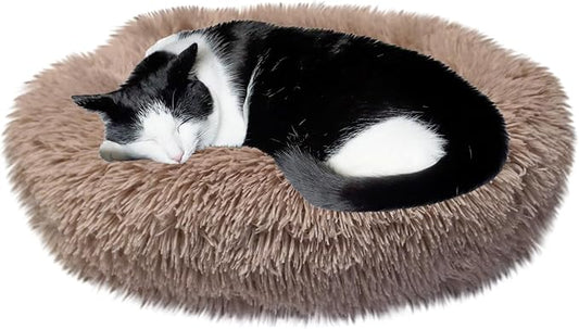 Whiskers & Friends Cat Bed, Cat Beds for Indoor Cats Washable, Orthopedic Soft Fluffy Round Calming Pet Bed for Small to Large Kitty Kittens & Dogs, Small Dog Beds & Furniture