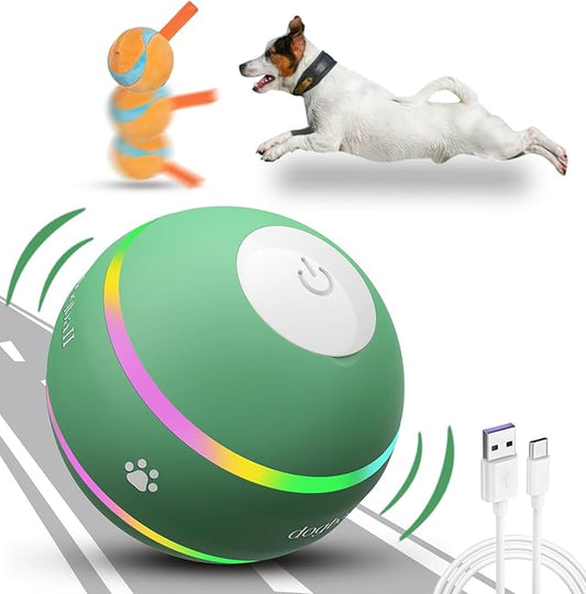 Dog Balls,The 3rd Generation Interactive Toys for Puppy/Small/Medium/Large Dogs,Improved Dog Rolling Effect Tennis Ball with Strap, Tough Motion Activated Automatic Moving Dog Toys (Green)