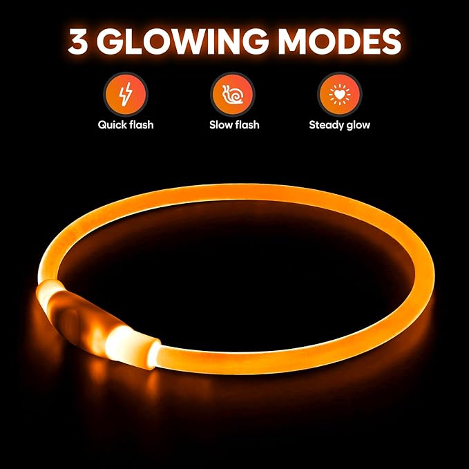 HIGO Light Up Dog Collar USB Rechargeable LED Dog Collar Glow in The Dark, TPU Flash Dog Necklace Light Make Your Dogs Be Visible& Safe (Orange)